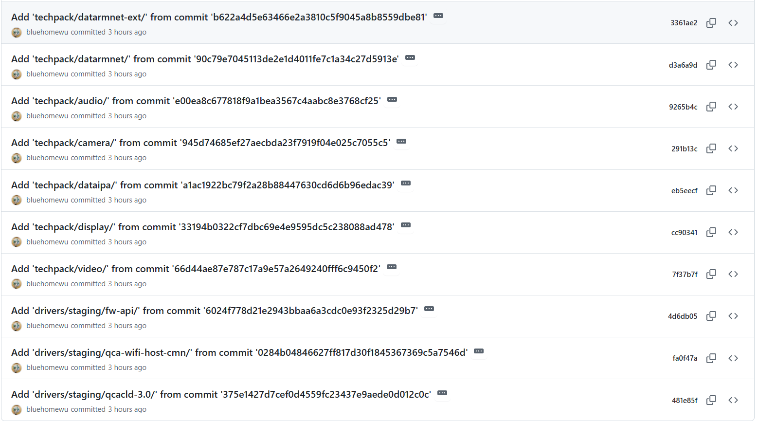 使用 git subtree 匯入 Qualcomm 模組的 commits